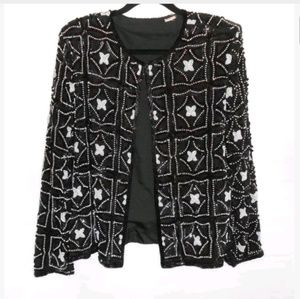 Vintage Black Sequin White Pearl Jacket Large